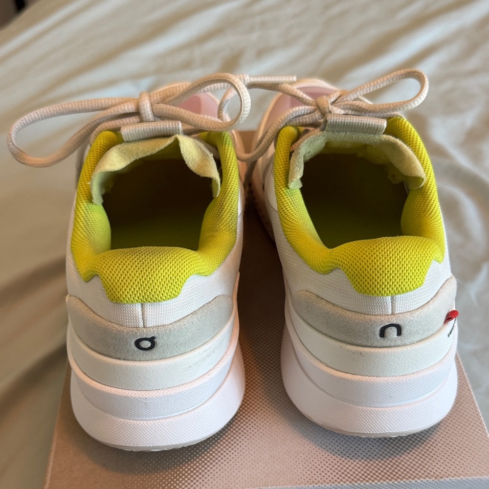 On Running Women's Athletic Shoes - White, Pink, Yellow - Picture 5 of 9